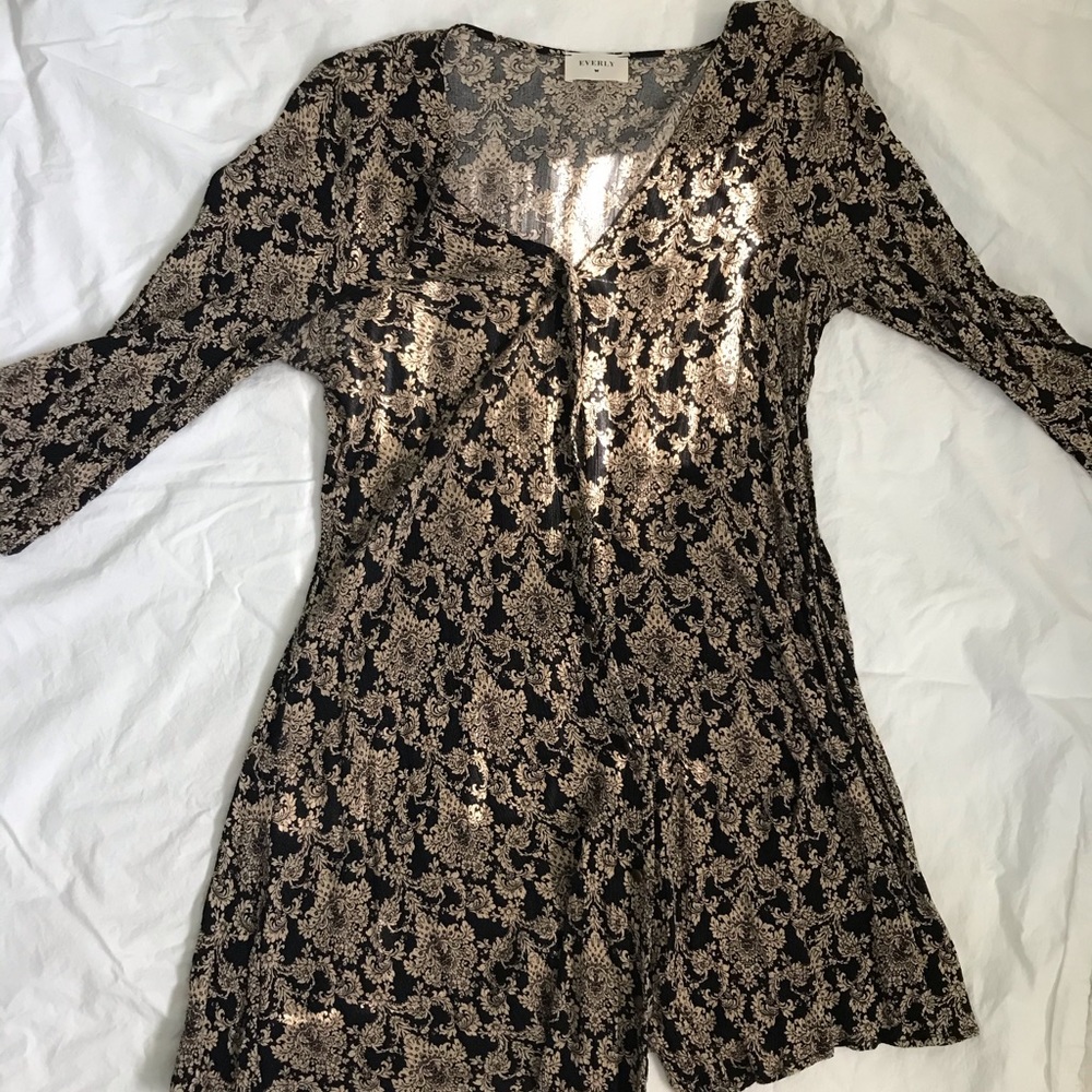 Every Black/tan long sleeve buttoned dress